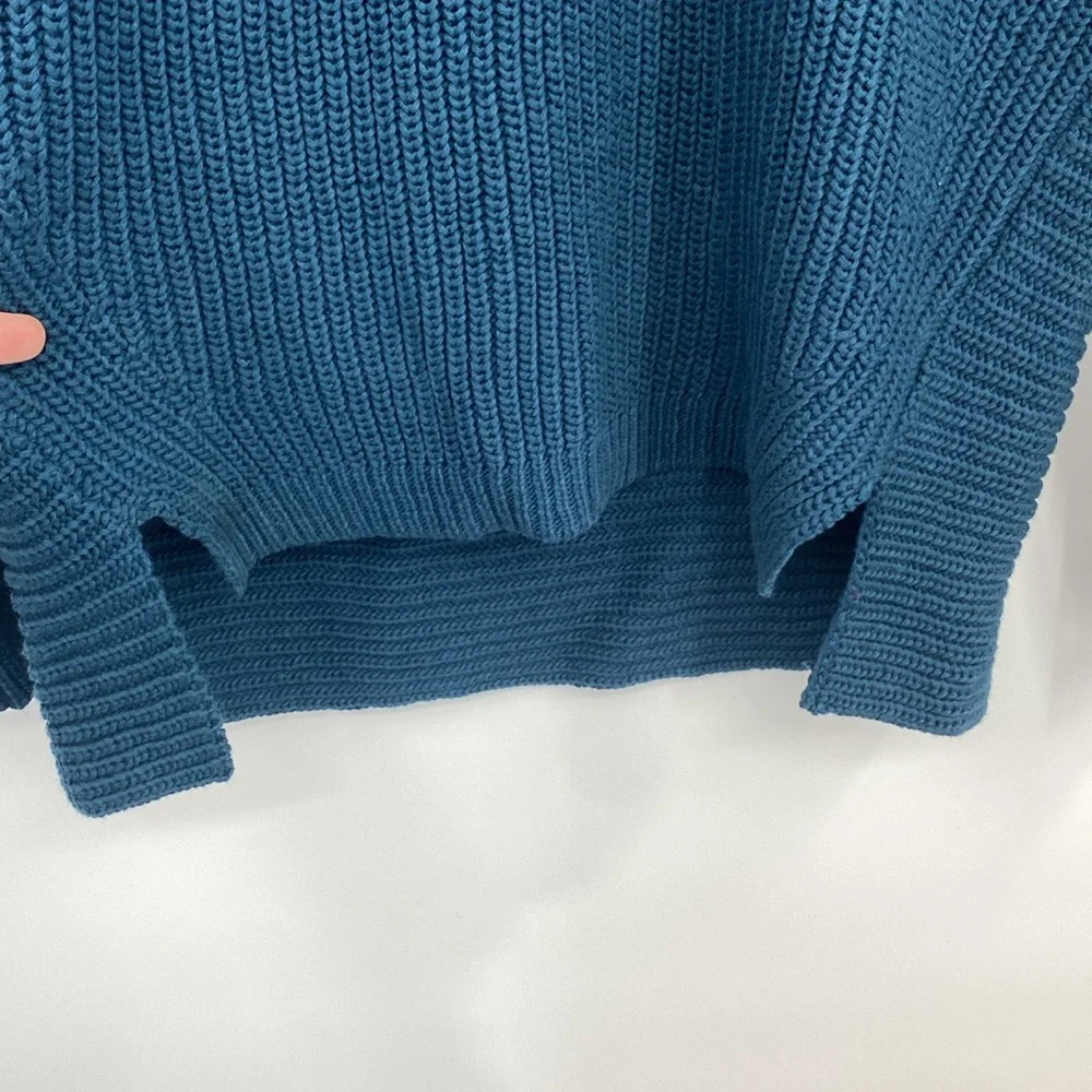 Ruff Hewn Sweater Womens Large Teal Blue Lace‎ Up Ribbed Long Sleeve Knit - Picture 4 of 10